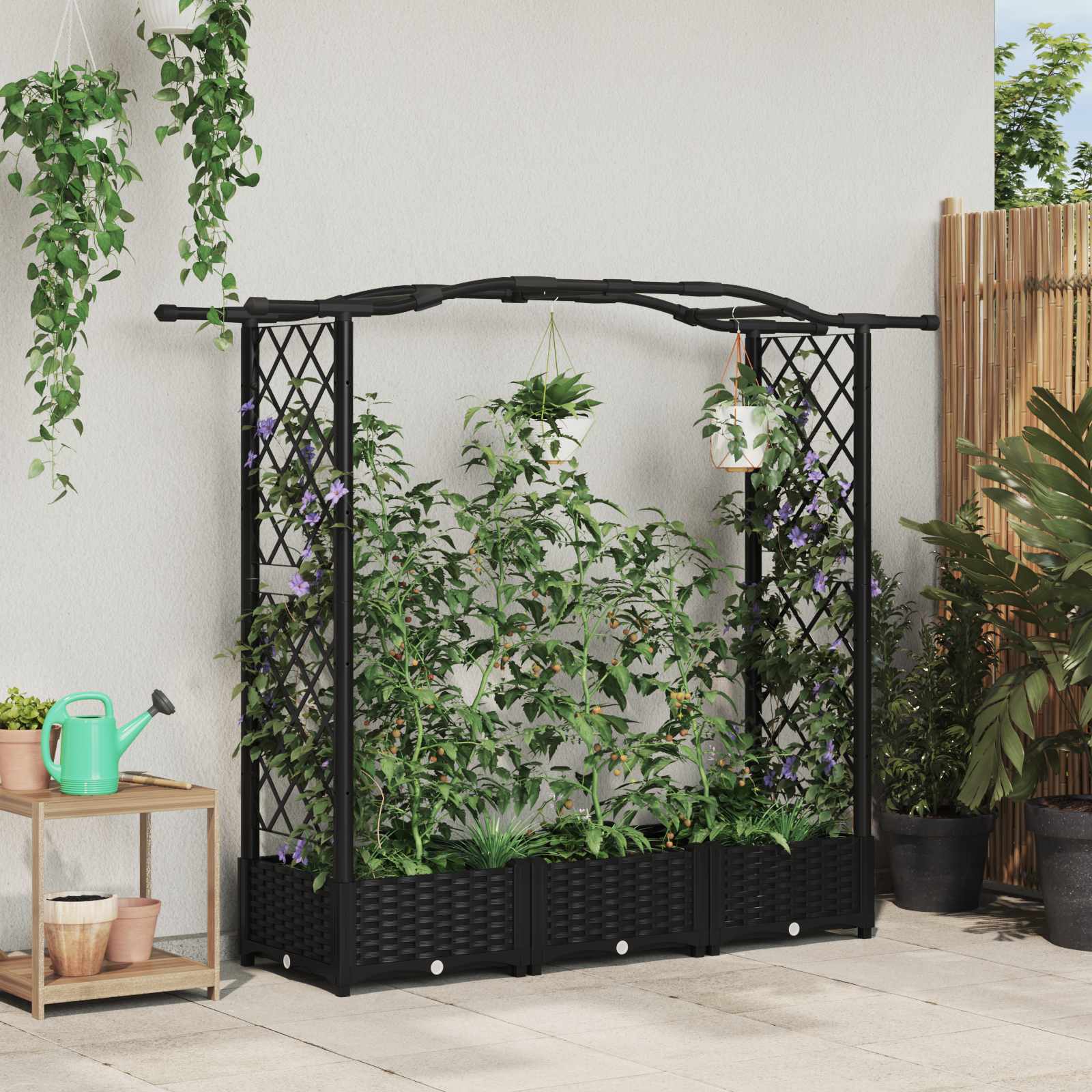 42032528_1.jpg vidaXL Vyvýšený záhon s mriežkou a strechou Čierna 169 x 40 x 123 cm – Obrázok 1