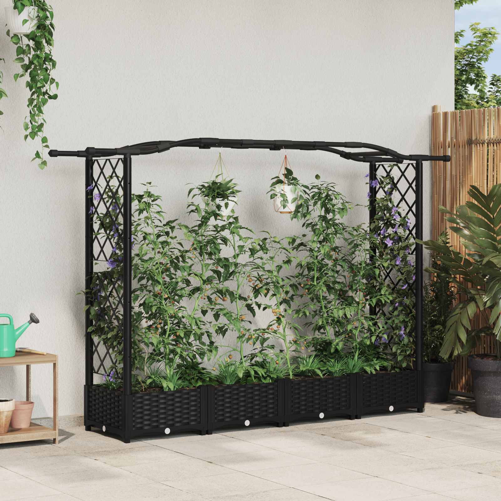 42032529_1.jpg vidaXL Vyvýšený záhon s mriežkou a strechou Čierna 207 x 40 x 123 cm – Obrázok 1