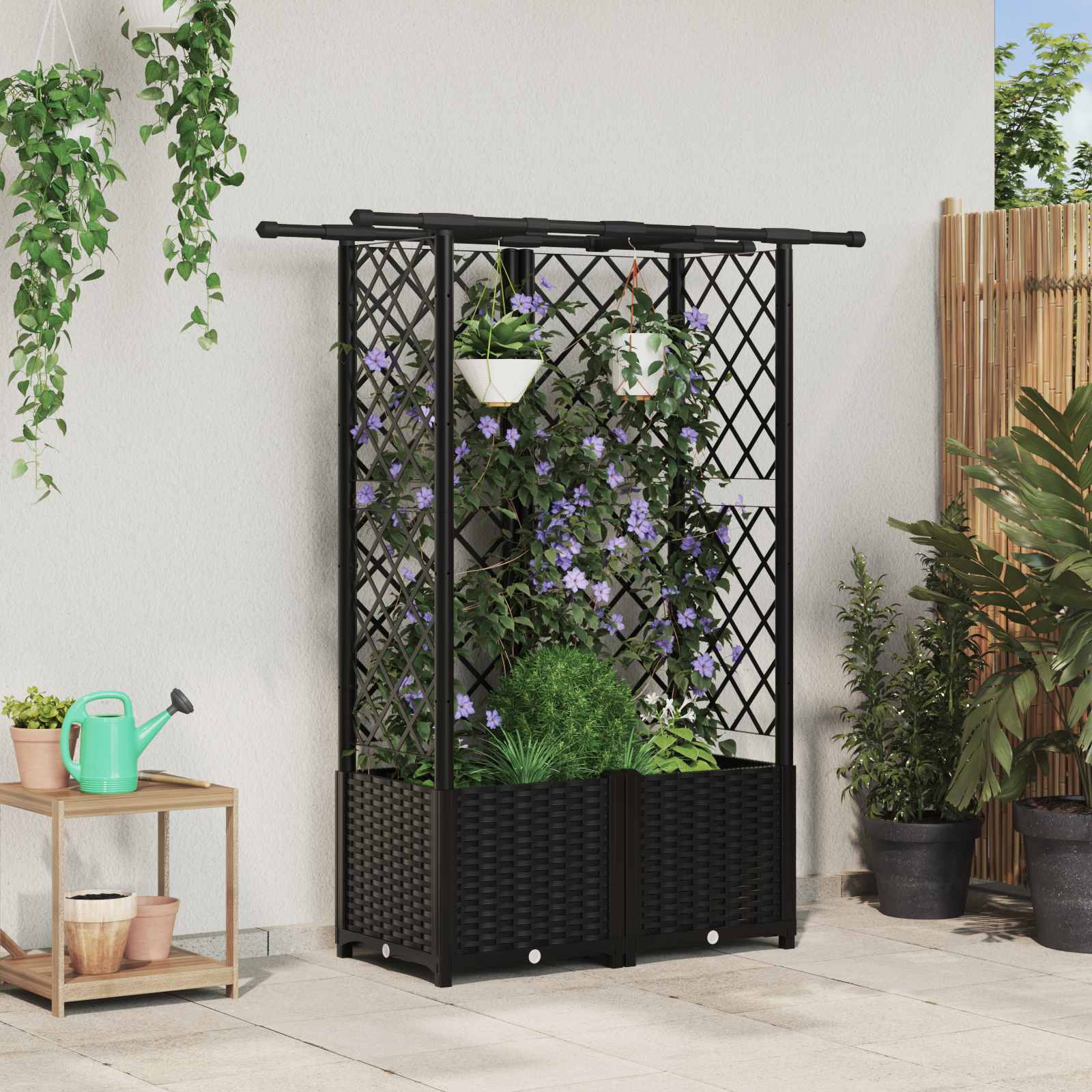 42032548_1.jpg vidaXL Vyvýšený záhon s mriežkou a strechou Čierna 124 x 40 x 136 cm – Obrázok 1