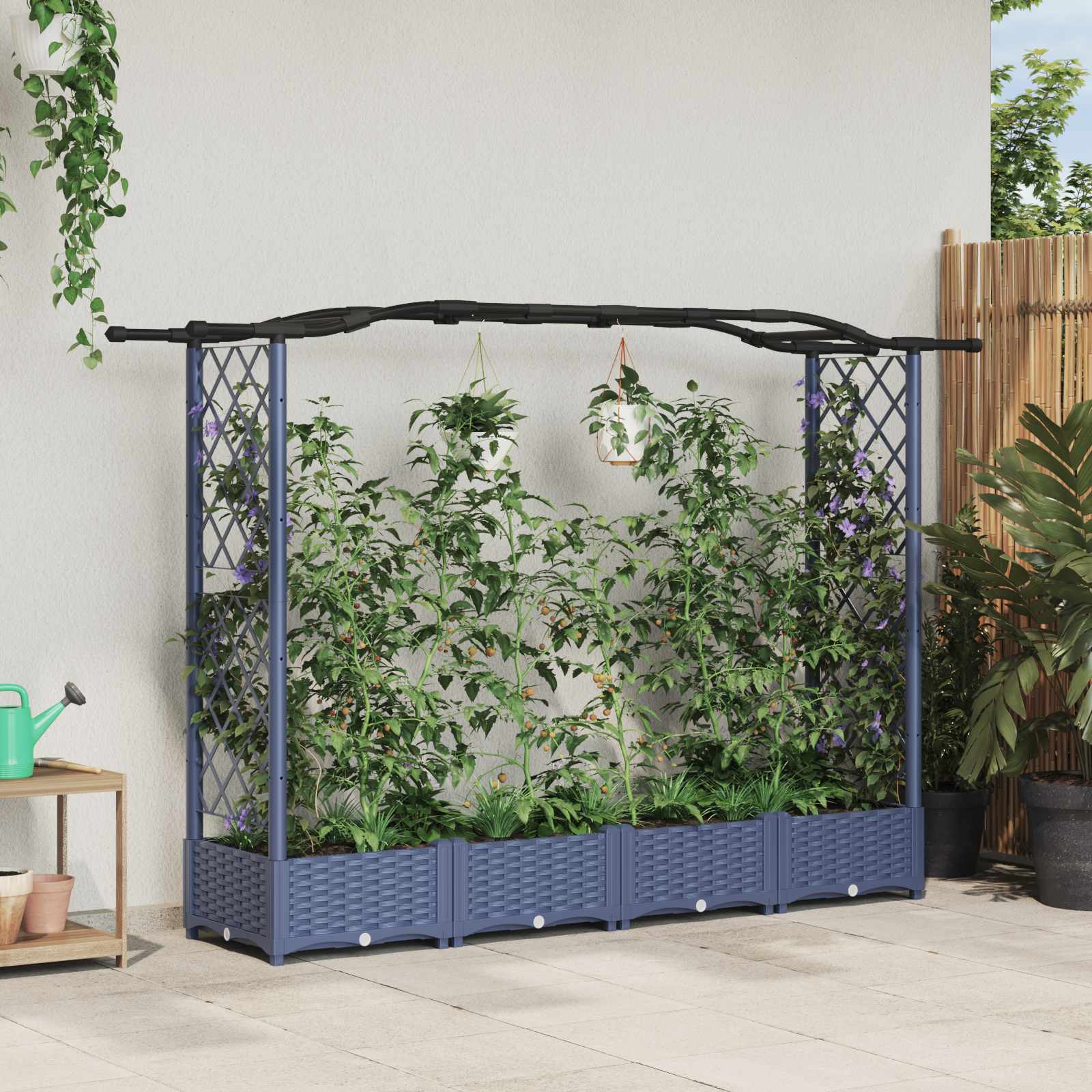 42032553_1.jpg vidaXL Vyvýšený záhon s mriežkou a strechou Sivá 207 x 40 x 123 cm PP – Obrázok 1