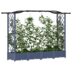 vidaXL Vyvýšený záhon s mriežkou a strechou Sivá 207 x 40 x 123 cm PP – Obrázok 3