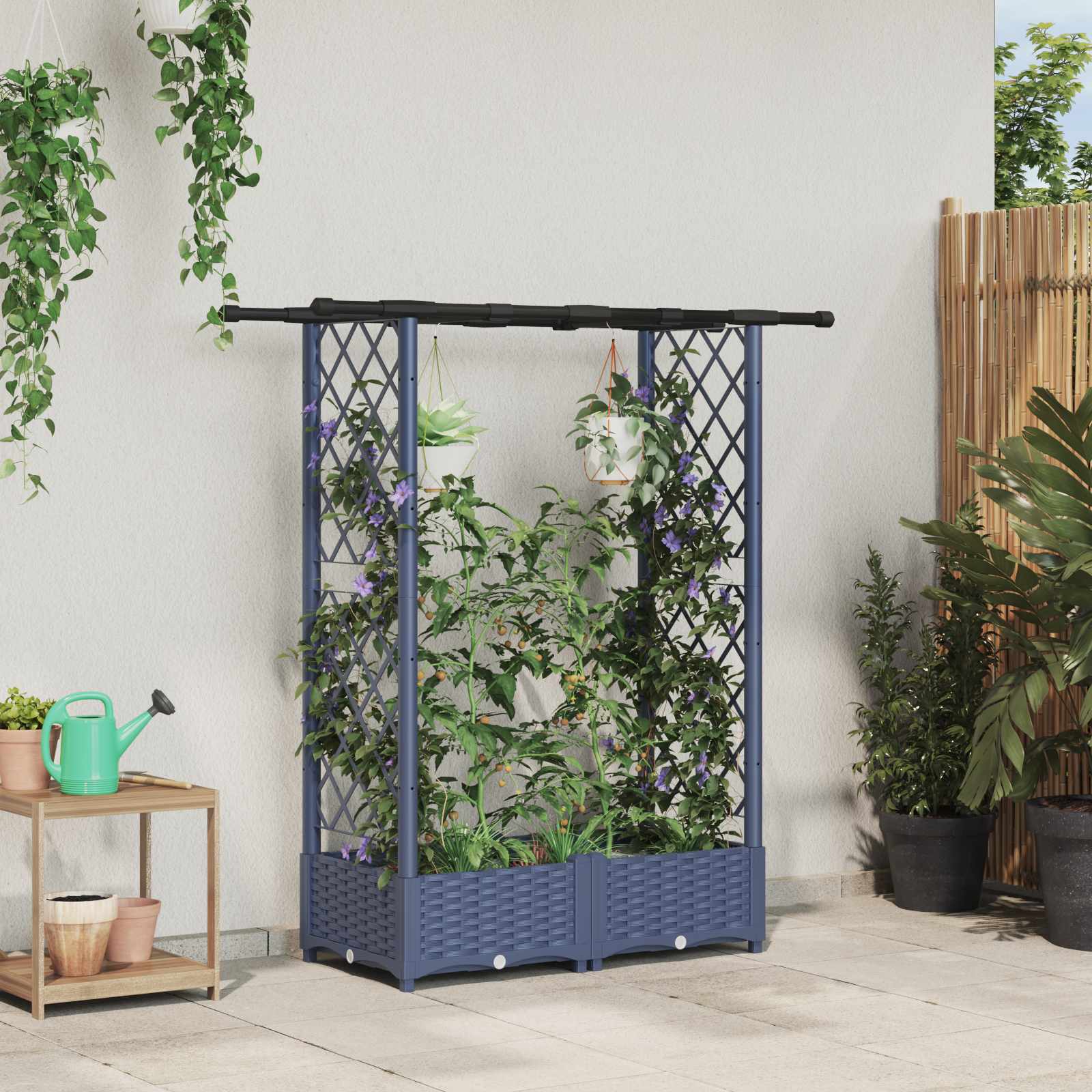 42032563_1.jpg vidaXL Vyvýšený záhon s mriežkou a strechou Sivá 122,5 x 40 x 121 cm – Obrázok 1
