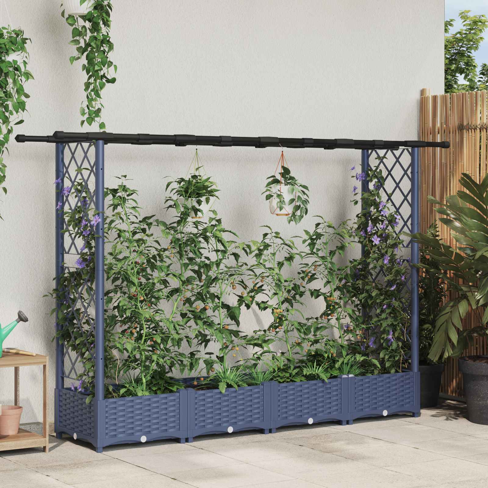 42032565_1.jpg vidaXL Vyvýšený záhon s mriežkou a strechou Sivá 203 x 40 x 121 cm PP – Obrázok 1