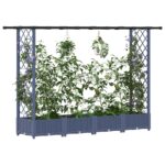 vidaXL Vyvýšený záhon s mriežkou a strechou Sivá 203 x 40 x 121 cm PP – Obrázok 3