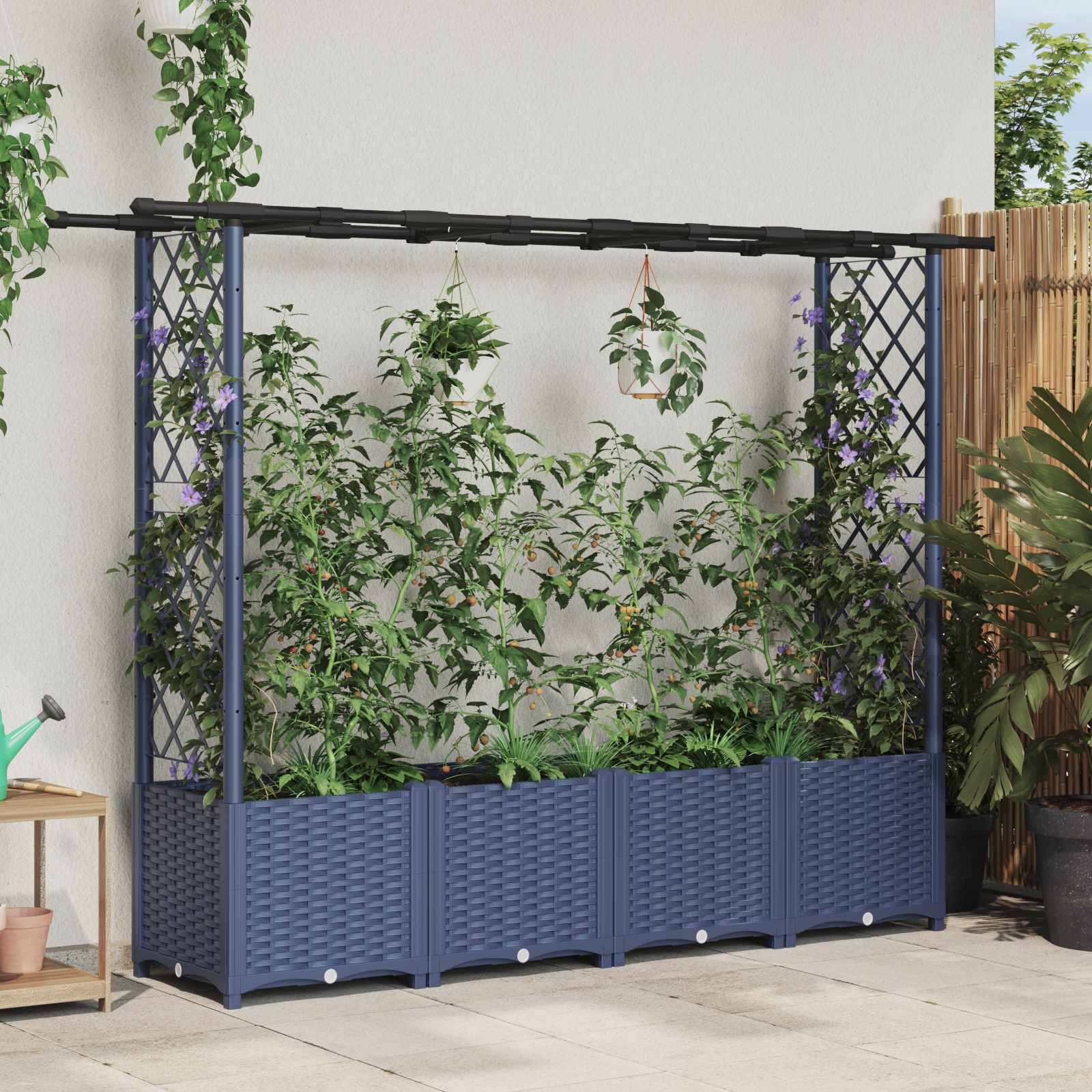 42032568_1.jpg vidaXL Vyvýšený záhon s mriežkou a strechou Sivá 203 x 40 x 136 cm PP – Obrázok 1