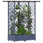 vidaXL Vyvýšený záhon s mriežkou a strechou Sivá 124 x 40 x 121 cm PP – Obrázok 3