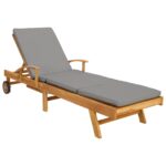 vidaXL Ležadlo s vankúšom 100% polyester a masívny teak – Obrázok 2
