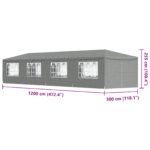 vidaXL Párty stan 1200 x 300 x 255 cm Svetlosivá PE a oceľ – Obrázok 9