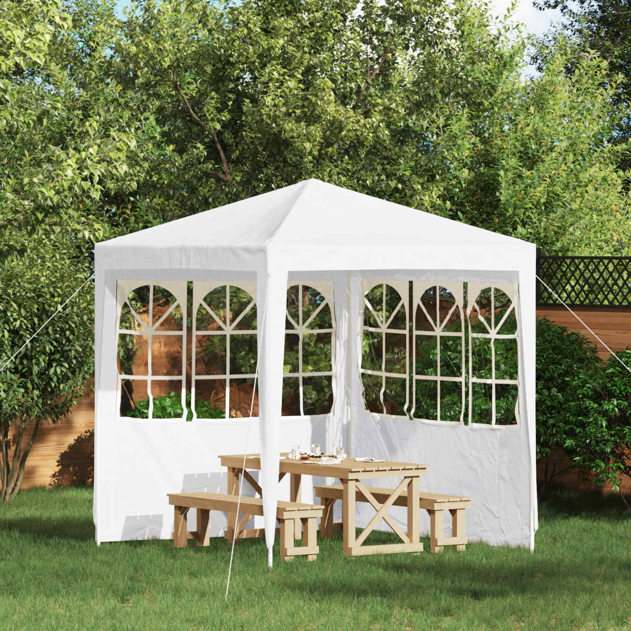 42033008_1.jpg vidaXL Bočná stena párty stanu 2 pcs 200 x 195 cm Biela PE a oceľ – Obrázok 1