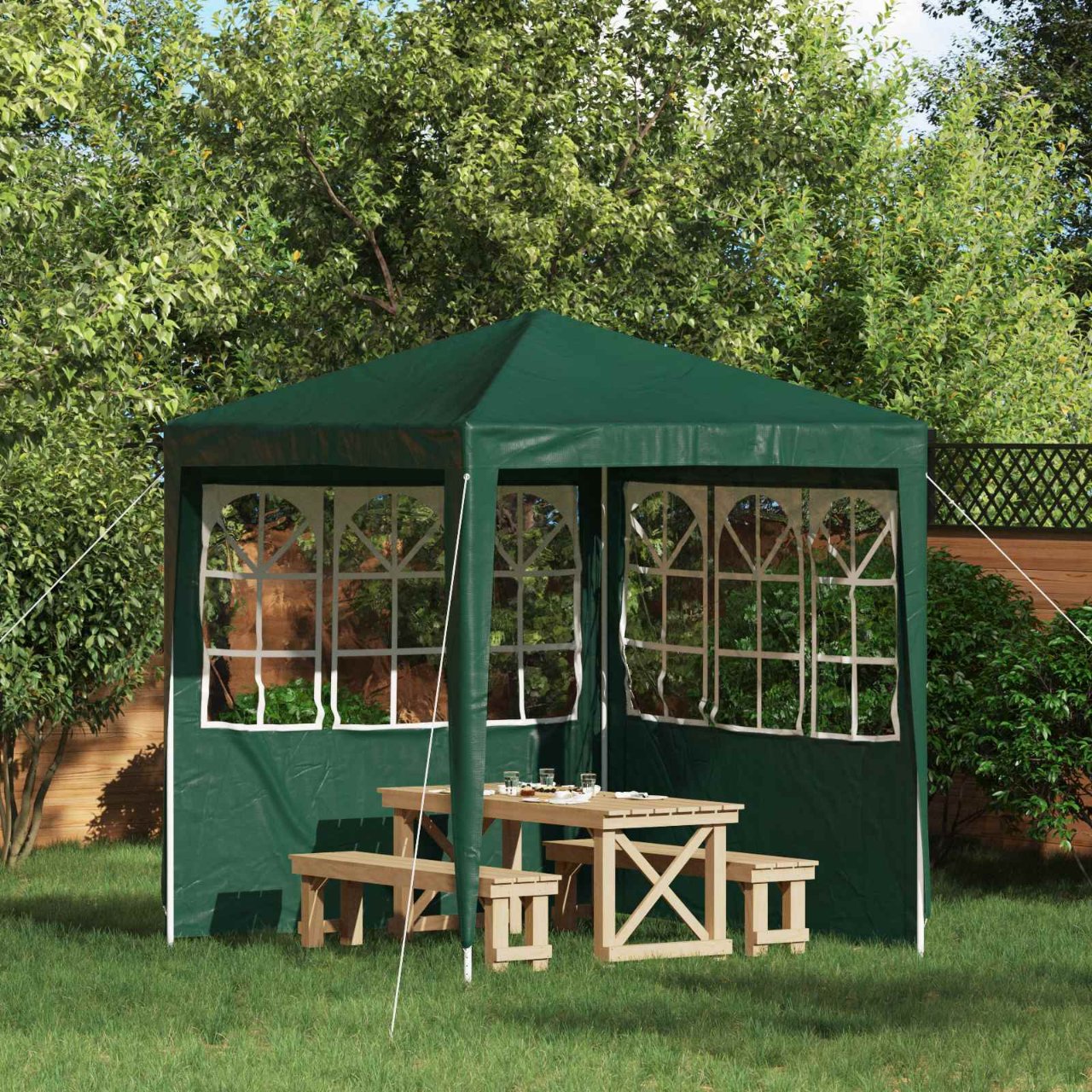 42033014_1.jpg vidaXL Bočná stena párty stanu 2 pcs 200 x 195 cm Zelená PE a oceľ – Obrázok 1