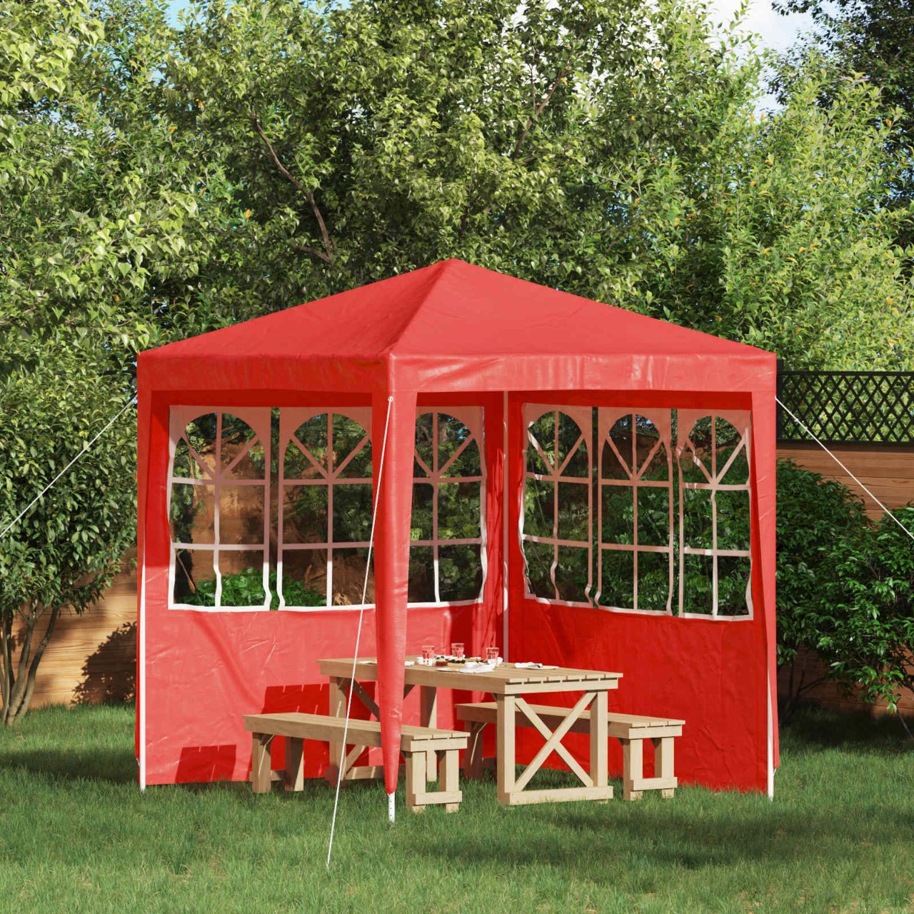 42033016_1.jpg vidaXL Bočná stena párty stanu 2 pcs 200 x 195 cm Červená PE a oceľ – Obrázok 1