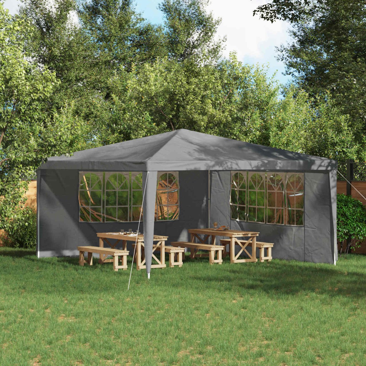 42033029_1.jpg vidaXL Bočná stena párty stanu 2 pcs 400 x 195 cm Svetlosivá PE a oceľ – Obrázok 1