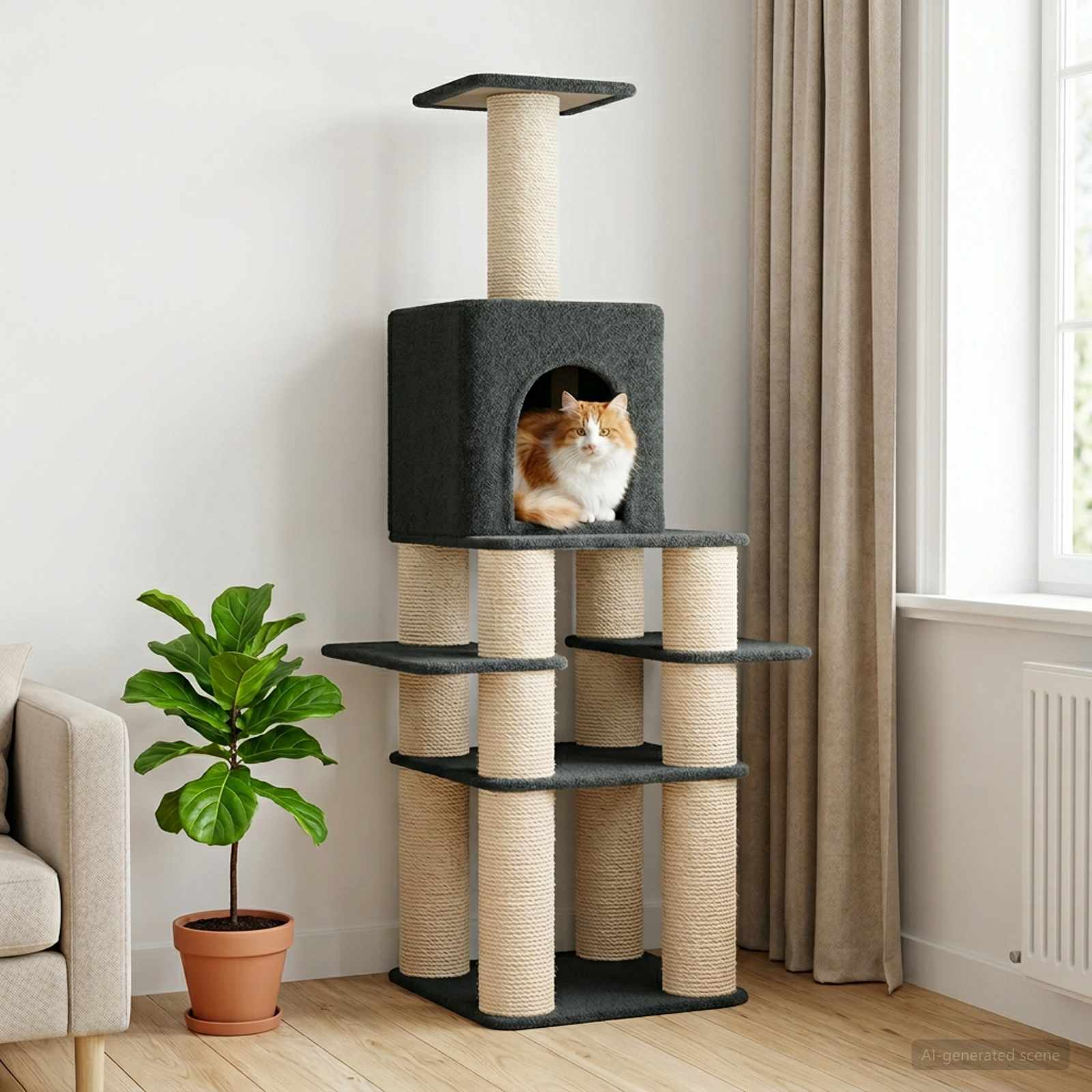 42033041_1.jpg vidaXL Mačací strom so škrabacími stĺpmi Tmavosivá 180 cm – Obrázok 1