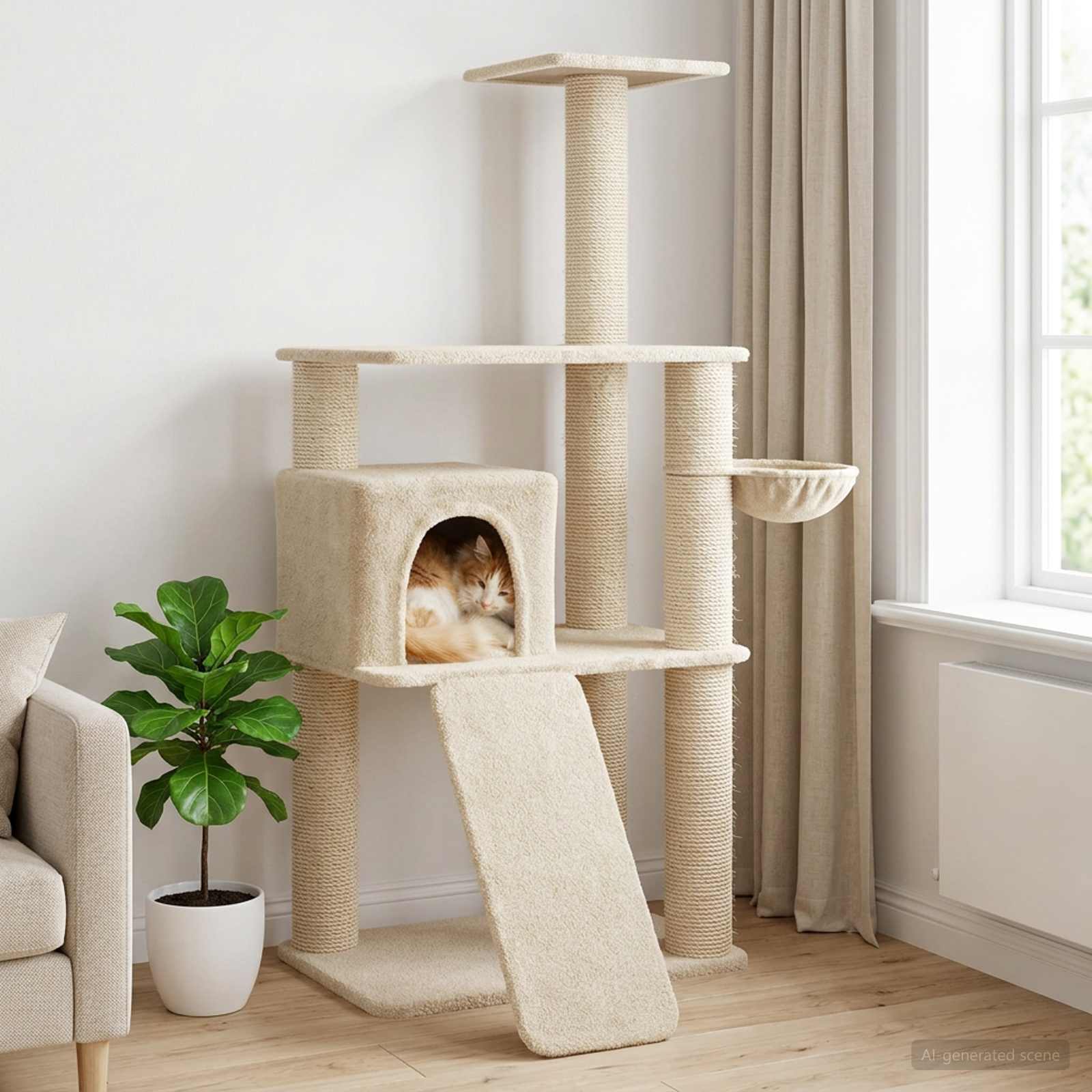 42033048_1.jpg vidaXL Mačací strom so škrabacími stĺpmi Krémová 173 cm – Obrázok 1