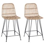 vidaXL Barová stolička 2 pcs Prírodná 44 x 54 x 96 cm Ratan a oceľ – Obrázok 2
