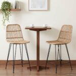 vidaXL Barová stolička 2 pcs Prírodná 44 x 54 x 96 cm Ratan a oceľ – Obrázok 3