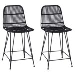 vidaXL Barová stolička 2 pcs Čierna 44 x 54 x 96 cm Ratan a oceľ – Obrázok 2