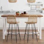 vidaXL Barová stolička 2 pcs Prírodná 44 x 55 x 109 cm Ratan a oceľ