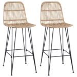 vidaXL Barová stolička 2 pcs Prírodná 44 x 55 x 109 cm Ratan a oceľ – Obrázok 2