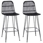 vidaXL Barová stolička 2 pcs Čierna 44 x 55 x 109 cm Ratan a oceľ – Obrázok 2
