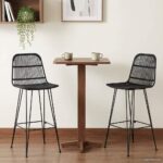vidaXL Barová stolička 2 pcs Čierna 44 x 55 x 109 cm Ratan a oceľ – Obrázok 3