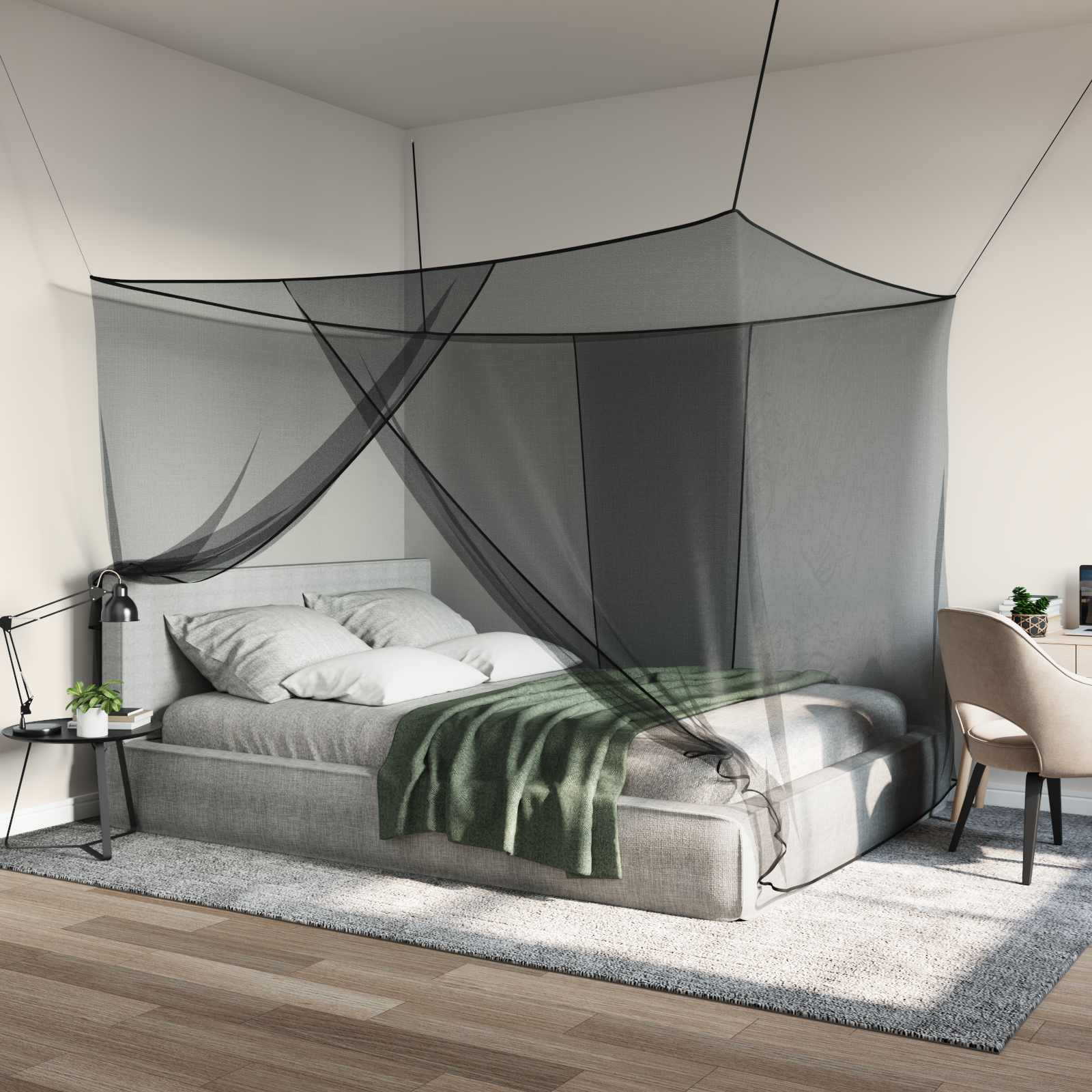 42033567_1.jpg vidaXL Sieť proti komárom na posteľ 156 sieť Čierna 220 x 150 x 180 cm – Obrázok 1