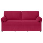 vidaXL 3-miestna pohovka Víno červené 198 x 83 x 95 cm Zamat – Obrázok 3