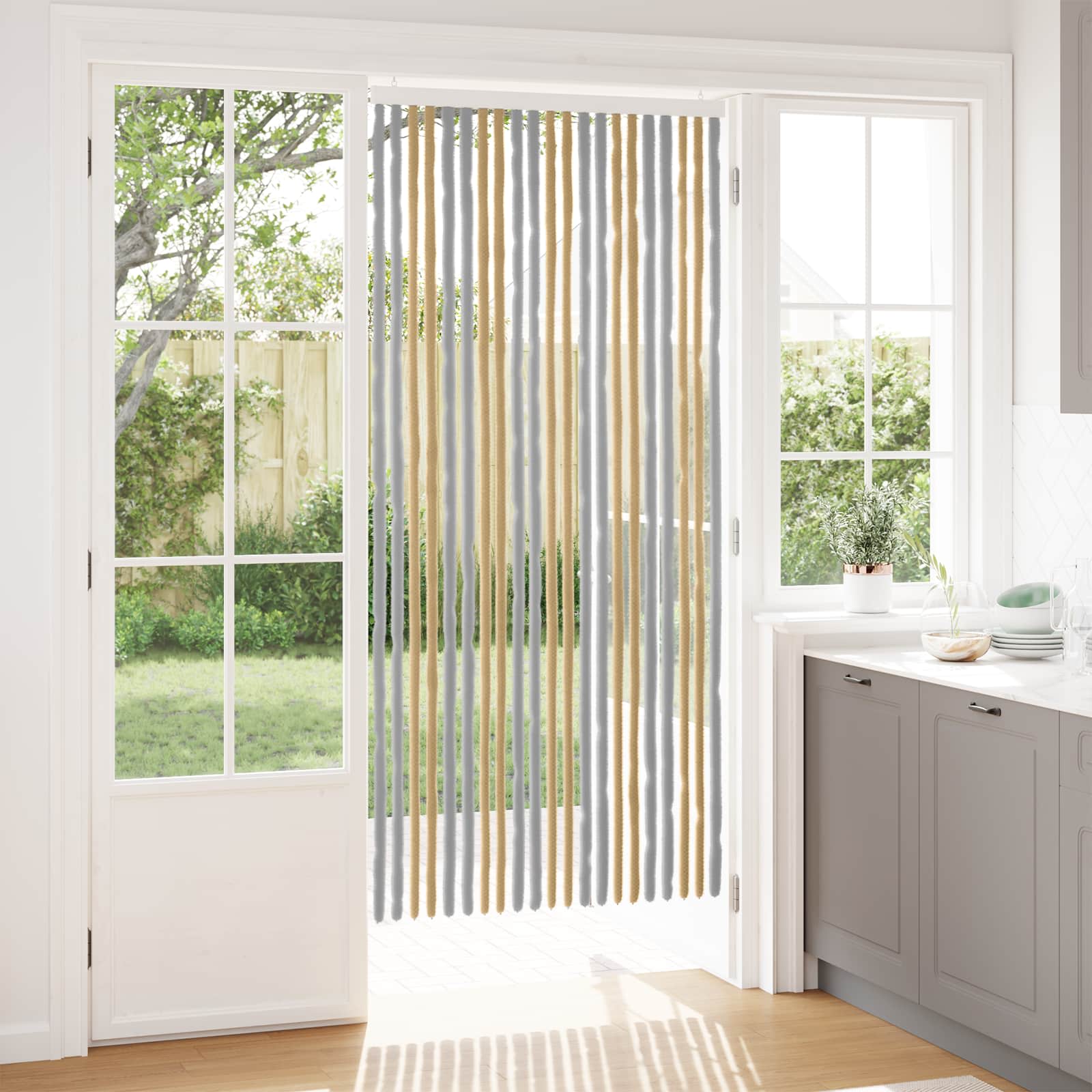 42034463_1.jpg vidaXL Záves proti hmyzu z chenille Šedá a béžová 90 x 200 cm 100% PP – Obrázok 1