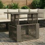 vidaXL Záhradný stôl Sivá 100 x 55 x 37 cm PE ratan a sklo – Obrázok 3