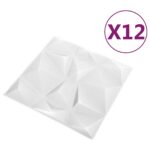 vidaXL Nástenné panely 12 pcs Diamond Biele 50 x 50 cm XPS Pena – Obrázok 3