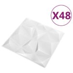 vidaXL Nástenné panely 48 pcs Diamond Biele 50 x 50 cm XPS Pena – Obrázok 3