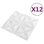 vidaXL Nástenné panely 12 pcs Origami Biele 50 x 50 cm XPS Pena – Obrázok 3