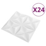 vidaXL Nástenné panely 24 pcs Origami Biele 50 x 50 cm XPS Pena – Obrázok 3