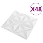 vidaXL Nástenné panely 48 pcs Origami Biele 50 x 50 cm XPS Pena – Obrázok 3