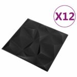vidaXL Nástenné panely 12 pcs Diamond Čierny 50 x 50 cm XPS Pena – Obrázok 3