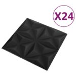 vidaXL Nástenné panely 24 pcs Origami Čierny 50 x 50 cm XPS Pena – Obrázok 3