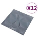 vidaXL Nástenné panely 12 pcs Diamond Šedý 50 x 50 cm XPS Pena – Obrázok 3