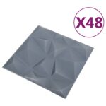 vidaXL Nástenné panely 48 pcs Diamond Šedý 50 x 50 cm XPS Pena – Obrázok 3