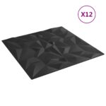 vidaXL Nástenné panely 12 pcs Čierna 50 x 50 cm XPS Pena – Obrázok 2