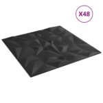 vidaXL Nástenné panely 48 pcs Čierna 50 x 50 cm XPS Pena – Obrázok 2
