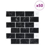 vidaXL Subway dlažba 50 pcs Čierny mramor 30 x 30 cm Polyuretán a PET – Obrázok 2