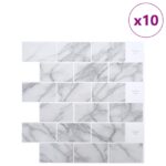 vidaXL Subway dlažba 10 pcs Biely mramor 30 x 30 cm Polyuretán a PET – Obrázok 2