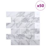 vidaXL Subway dlažba 50 pcs Biely mramor 30 x 30 cm Polyuretán a PET – Obrázok 2