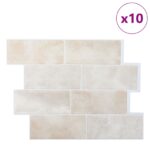 vidaXL Subway dlažba 10 pcs Béžový mramor 29 x 21 cm Polyuretán a PET – Obrázok 2