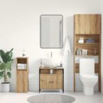 vidaXL Kúpeľňová skrinka pod umývadlo, dubový drevený remeselník, 60x30x60 cm, imitácia dreva – Obrázok 3