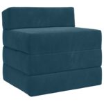vidaXL Skladacia pohovka na spaní Modrá 200 x 70 x 15 cm Zamat – Obrázok 2