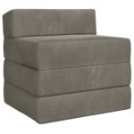 vidaXL Skladacia pohovka na spaní Svetlosivá 200 x 70 x 15 cm Zamat – Obrázok 2