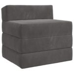 vidaXL Skladacia pohovka na spaní Tmavosivá 200 x 70 x 15 cm Zamat – Obrázok 2
