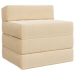 vidaXL Skladacia pohovka na spaní Krémová 200 x 70 x 15 cm – Obrázok 2
