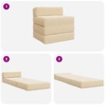 vidaXL Skladacia pohovka na spaní Krémová 200 x 70 x 15 cm – Obrázok 8